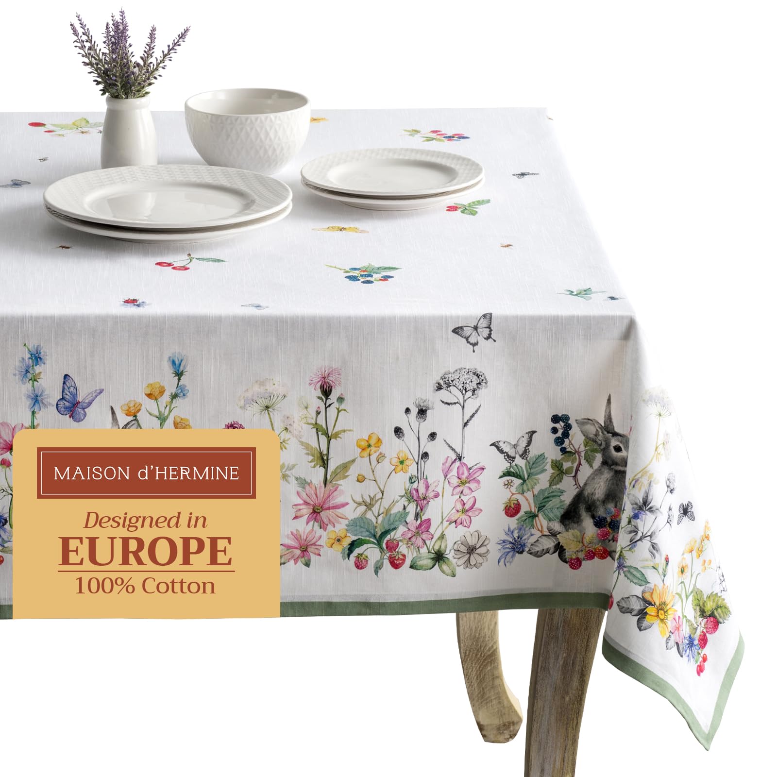 Maison d' Hermine Table Cloth Rectangle Table 100% Cotton 70 x 140 Inches Tablecloth Reusable Decorative for Dining Kitchen Room Farmhouse Home Easter Decorations Spring Summer - Printemps Image
