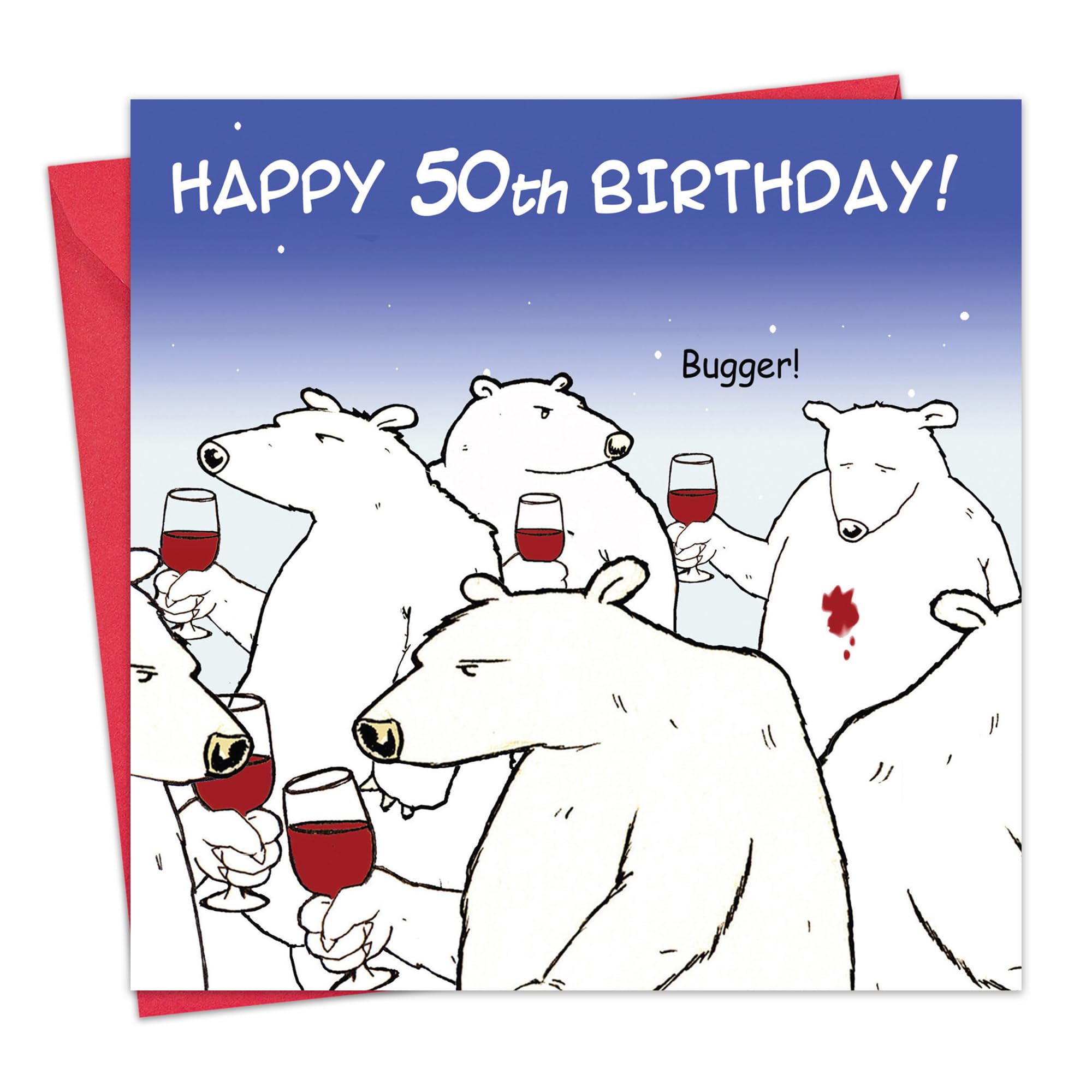 Twizler Funny Birthday Card with Polar Bear and Wine – 50th Birthday Card – Humour Card - Age 50 Birthday Card - Funny Card