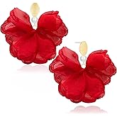 GPASTG Handmade Fabric Flower Petal Fringe Dangle Drop Earrings Bohemian Floral Tassel Stud Earrings For Women