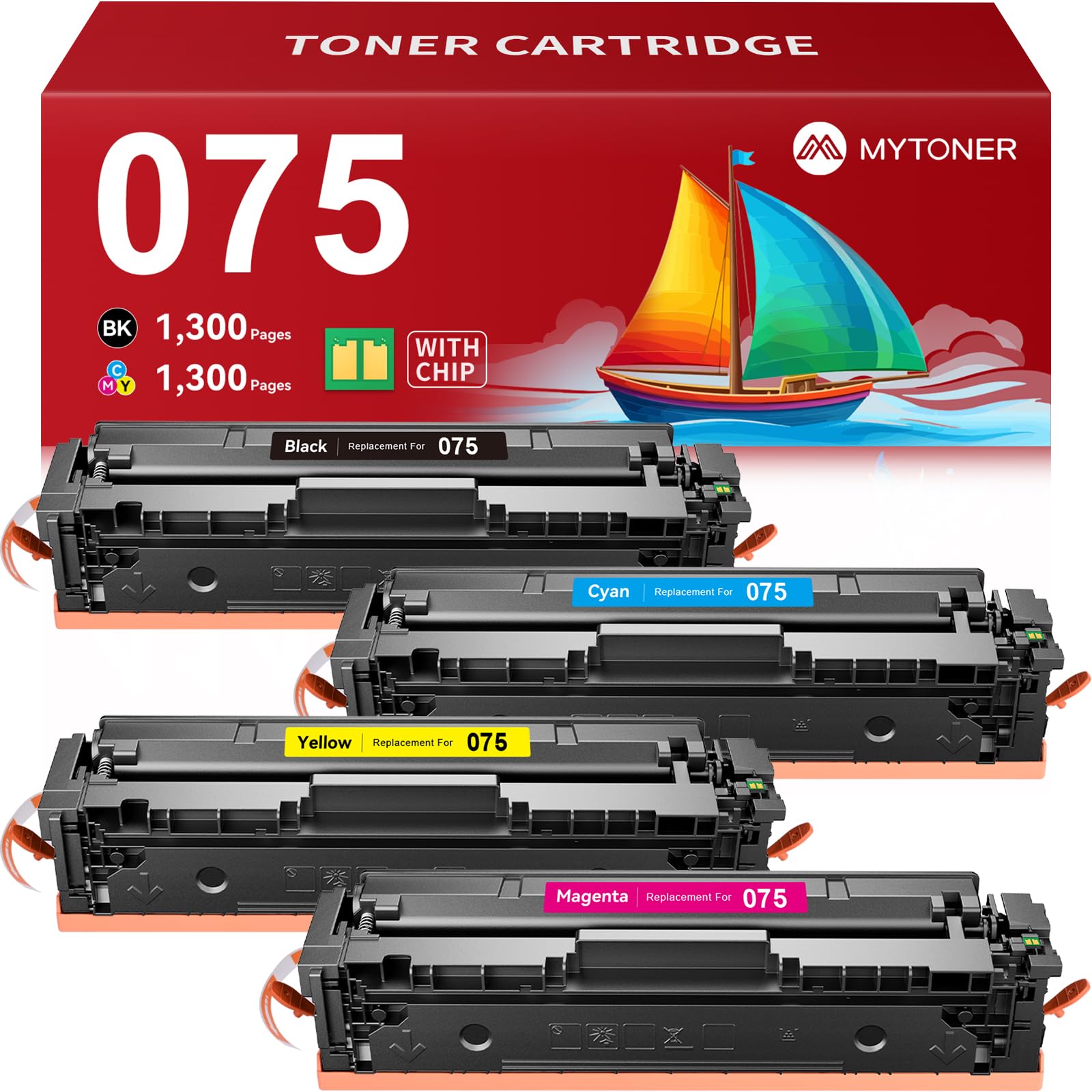 Photo 1 of MYTONER 075 Toner Cartridge Set Compatible Replacement for Canon 075 075H Toner Cartridge for Color imageCLASS MF662Cdw MF663Cdw MF665Cdw MF660C LBP646Cdw LBP647Cdw LBP640C Printers (4 Pack CRG-075)