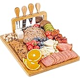 AISOSO Charcuterie Boards, Personalized Bamboo Cheese Board Set with 4 Cheese Knife, Lightweight and Elegant Serving Platter Accessories for Entertaining Party Picnic, Housewarming and Wedding