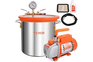 VEVOR Vacuum Chamber with Pump Kit, 3 Gallon, Tempered Glass Lid Vacuum Degassing Chamber and 3.5 CFM Single Stage Pump Set, 250 ml Oil Bottle, for Wood Stabilization, Silicone and Epoxy Degassing