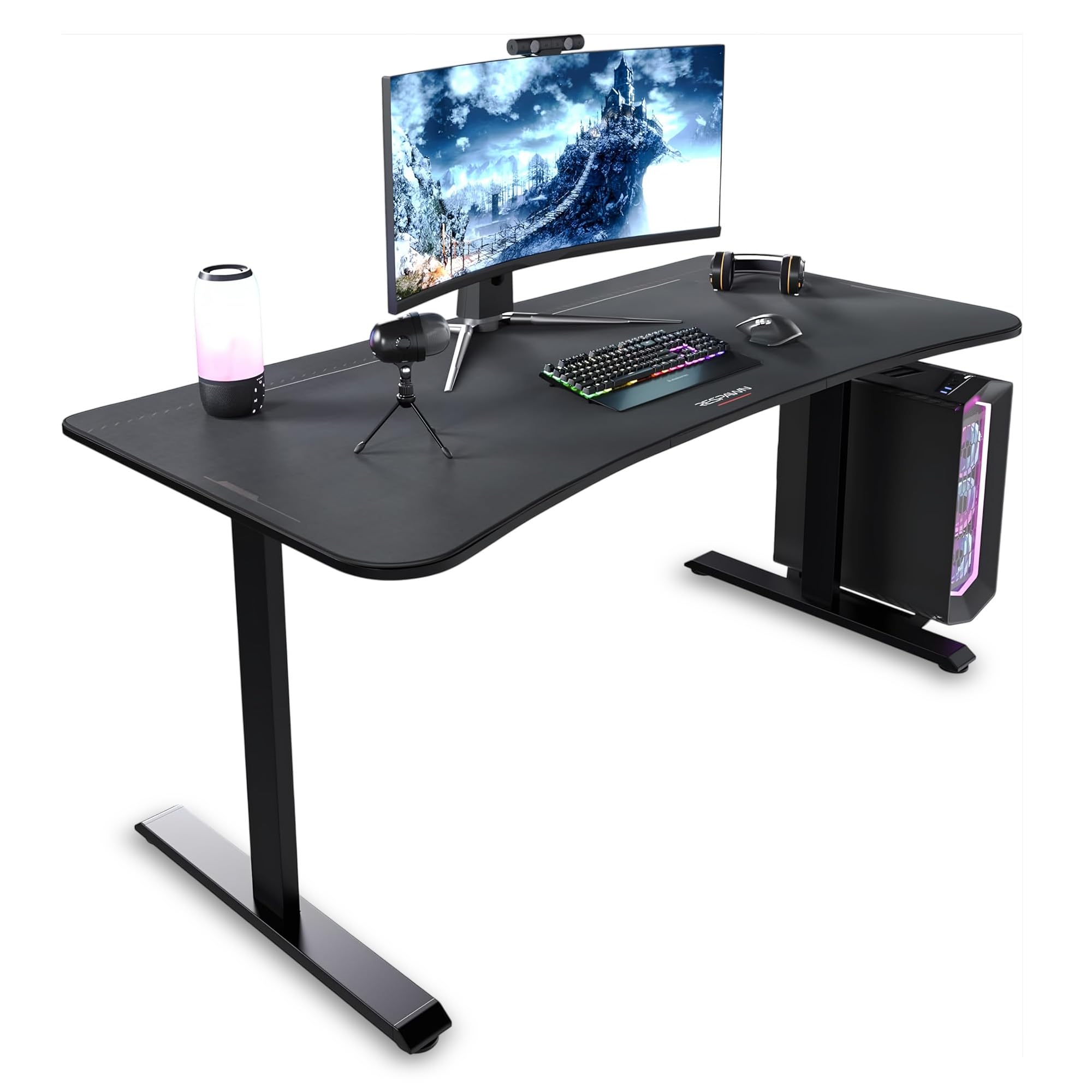 Respawn 1063 Escritorio para juegos con administración de cables - Alfombrilla ergonómica para escritorio de computadora completa de 63 pulgadas, estaciones de trabajo de oficina en el hogar resistentes, mesa de consola para computadora portátil, mesa de 