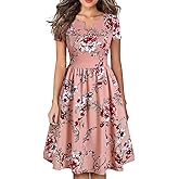 YATHON Women's Vintage Pleated Flared Swing A-Line Casual Party Work Dresses