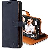 Snakehive Leather Wallet for iPhone 15 Pro - Real Leather Wallet Phone Case - Genuine Leather with Viewing Stand and 3 Card Holder (Navy)