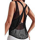 OYOANGLE Women's Sleeveless Gym Tops Racerback Mesh Sheer Athletic Tank Top Workout Shirts