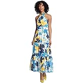 Maggy London Womens Sleeveless Criss Cross Halter Neck Tiered Maxi Dress