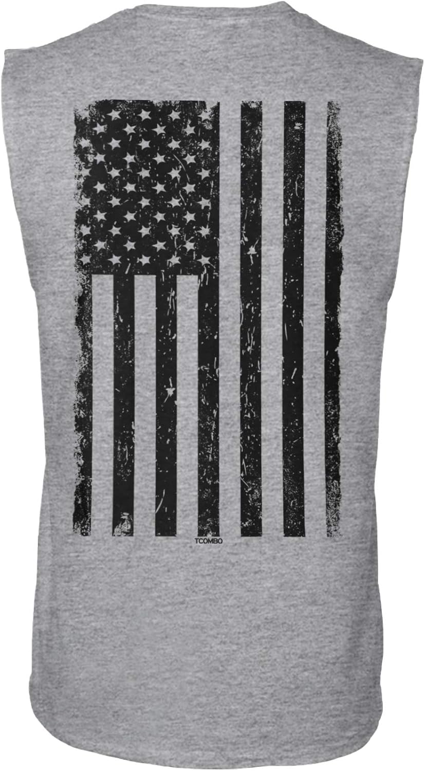 Distressed Black USA Flag - United States Men's Sleeveless Shirt: Clothing