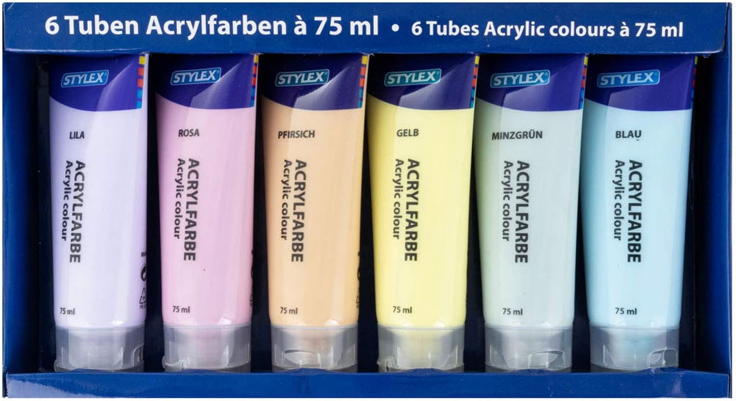 Stylex Pastel Acrylic Paint Set, 6 Tubes of 75 ml, Based