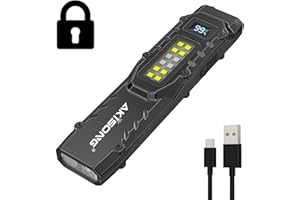 AKISONG EDC Tactical Flashlight, 1200lm Flat Flashlights Rechargeable, Dual-Switches LED Small Flashlight with Lock-Out & Clip, Digital Display Stainless Steel Pocket Flash Light for Home, Camping, Emergency