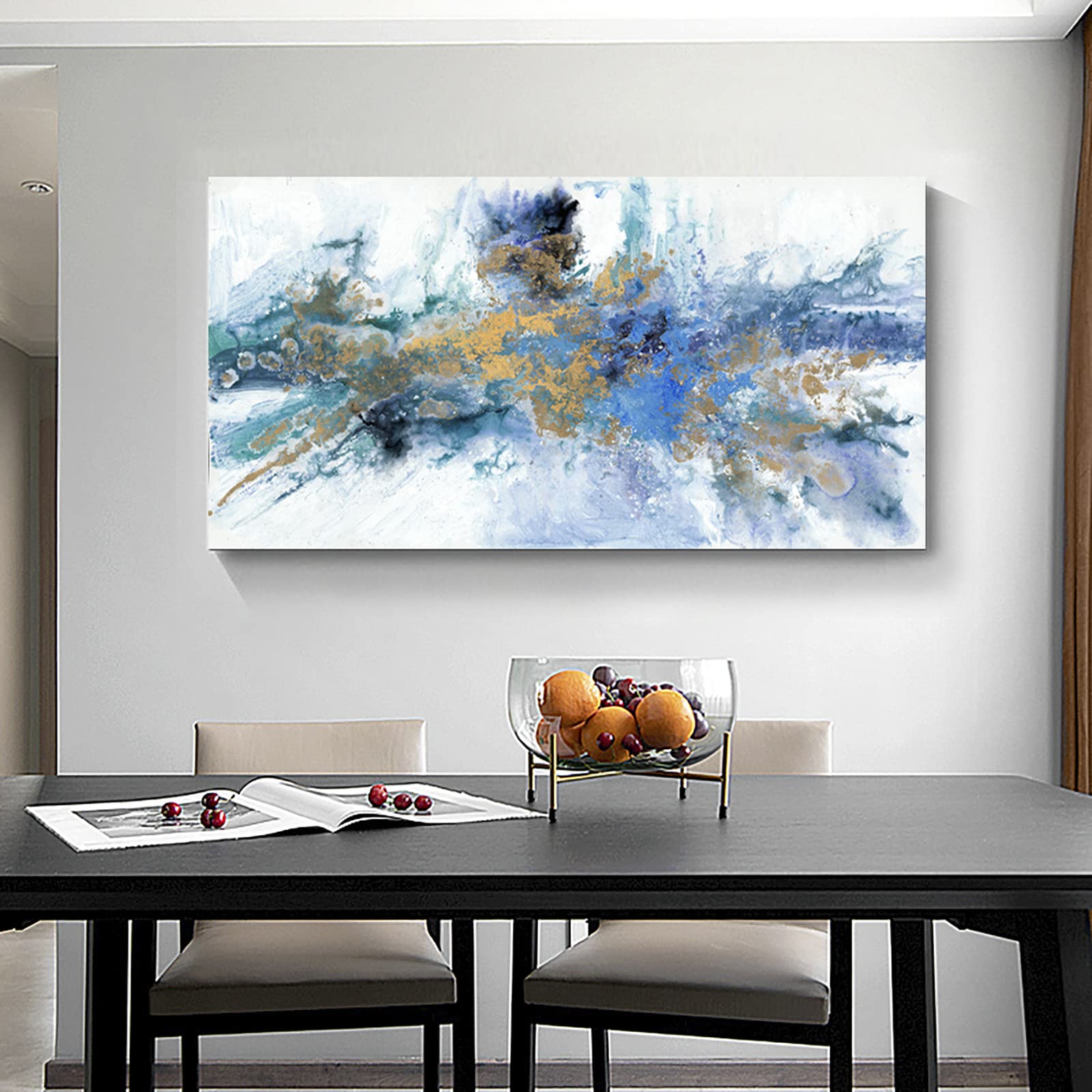 Abstract Wall Art For Living Room Large Size Navy Blue Canvas Wall Art Abstract Wall Decor Abstract Art Paintings Fantasy Colorful on White Background Modern Artwork Decor for Bedroom Bathroom Kitchen Office Wall Decor Framed pictures Size