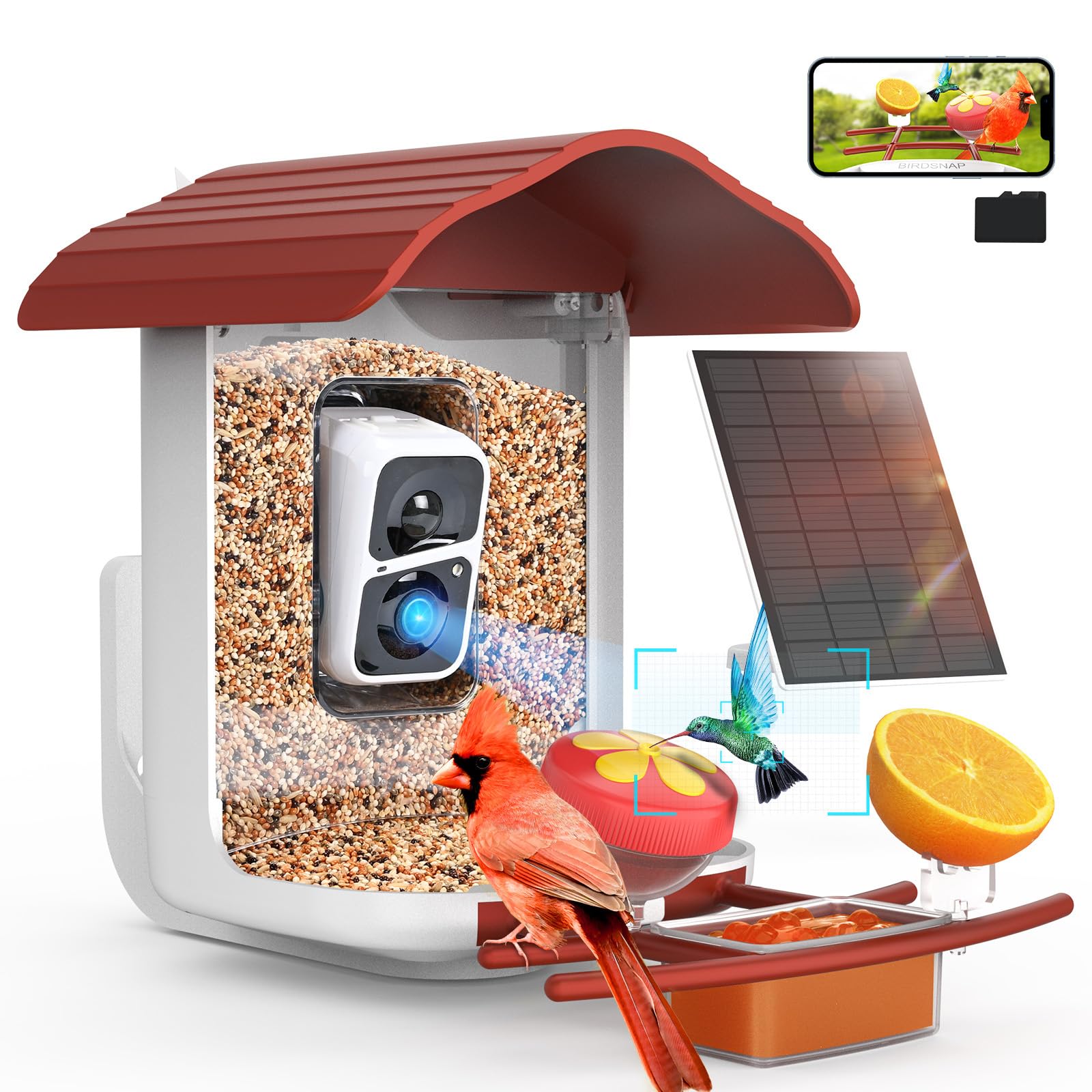 birdsnap® PAV- Smart Bird Feeder with Camera Solar Powered, 64GB Card & 2K HD Record Video Bird Camera Live with 5 DIY Add-ons, AI Identify Auto Capture, Ideal Gift for Birds Lover Image