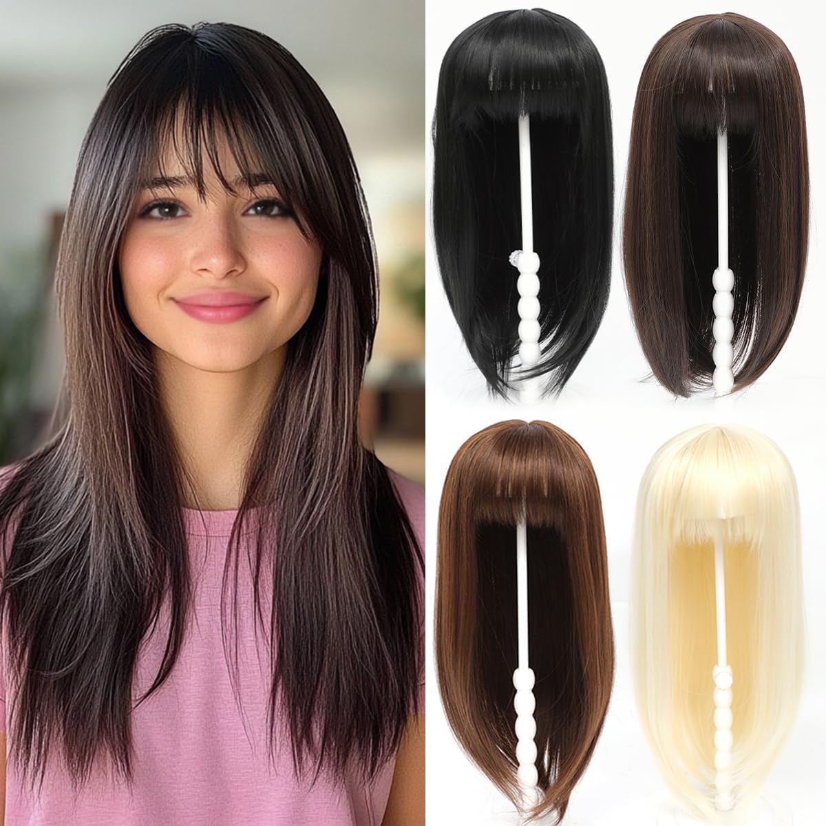 Yamel Hair Topper for Women Natural Synthetic Hairpieces 18 Inch Darkest Brown Hair Topper with Bangs Straight Wiglets Hairpieces for Thinning Hair — image 1