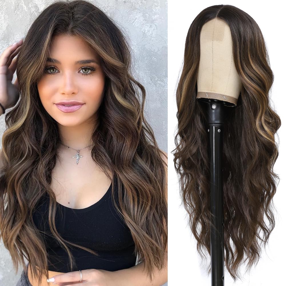 26" Brown Blonde Ombre Loose Curly Lace Front Wig - Synthetic Hair For Women