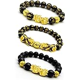 RIOSO Feng Shui Good Luck Bracelets for Men Women Obsidian Bead Dragon Lucky Charm Bracelet Pixiu Pi Yao Attract Wealth Money Feng Shui Jewelry