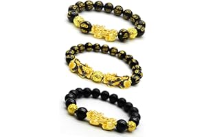 RIOSO Feng Shui Good Luck Bracelets for Men Women Obsidian Bead Dragon Lucky Charm Bracelet Pixiu Pi Yao Attract Wealth Money Feng Shui Jewelry