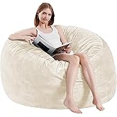 ILPEOD Bean Bag Chairs for Adults - Memory Foam Furniture BeanBag Chair - Kids/Teens Sofa with Soft Micro Fiber Cover - Round Fluffy Couch for Living Room Bedroom College Dorm - 3 ft, Ivory
