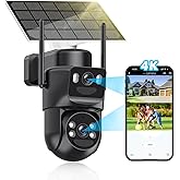 BEZOMIZ 4K Solar Security Cameras Wireless Outdoor, 5GHz/2.4GHz WiFi 360° PTZ Cameras for Home Security with Human Auto-Tracking, Siren, Color Night Vision, 2-Way Talk, IP66, Dual Lens