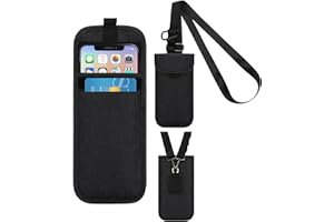 JINSI Cell Phone Pouch Bag 3.74x7 Inch,Nylon Phone Sleeve Carrying Case with Neck Lanyard & Carabiner Clip, Fit Not More Than 6.9 inch Smartphone, Compatible for iPhone 16 Pro Max, Black