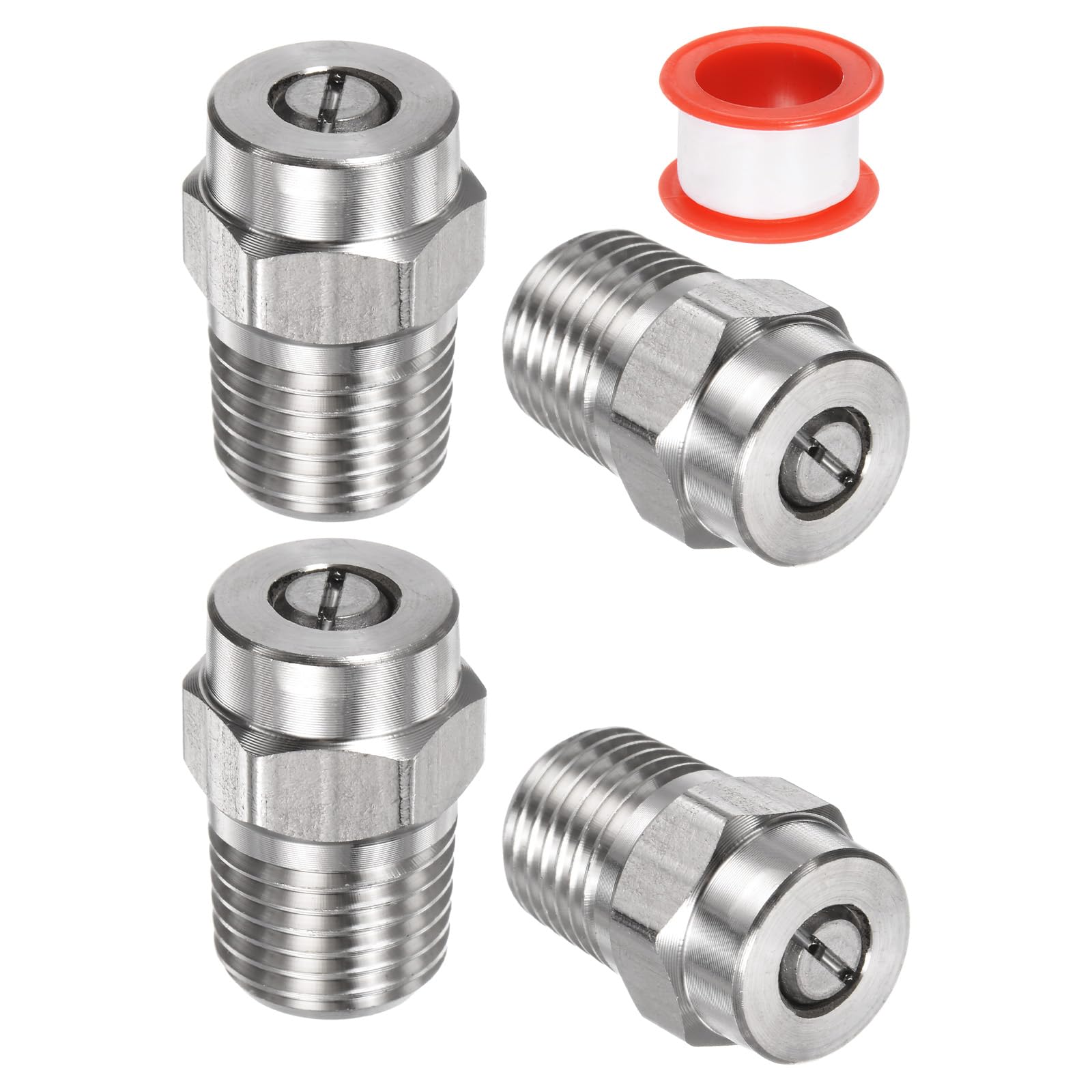 M METERXITY 4 Pack Surface Clean Tips - 25 Degree 1/4" NPT Male #25030 Pressure Washer Nozzles Cleaner Nozzle Replacement, Stainless Steel with Sealing Tape for Water Guns (1.07mm Orifice)