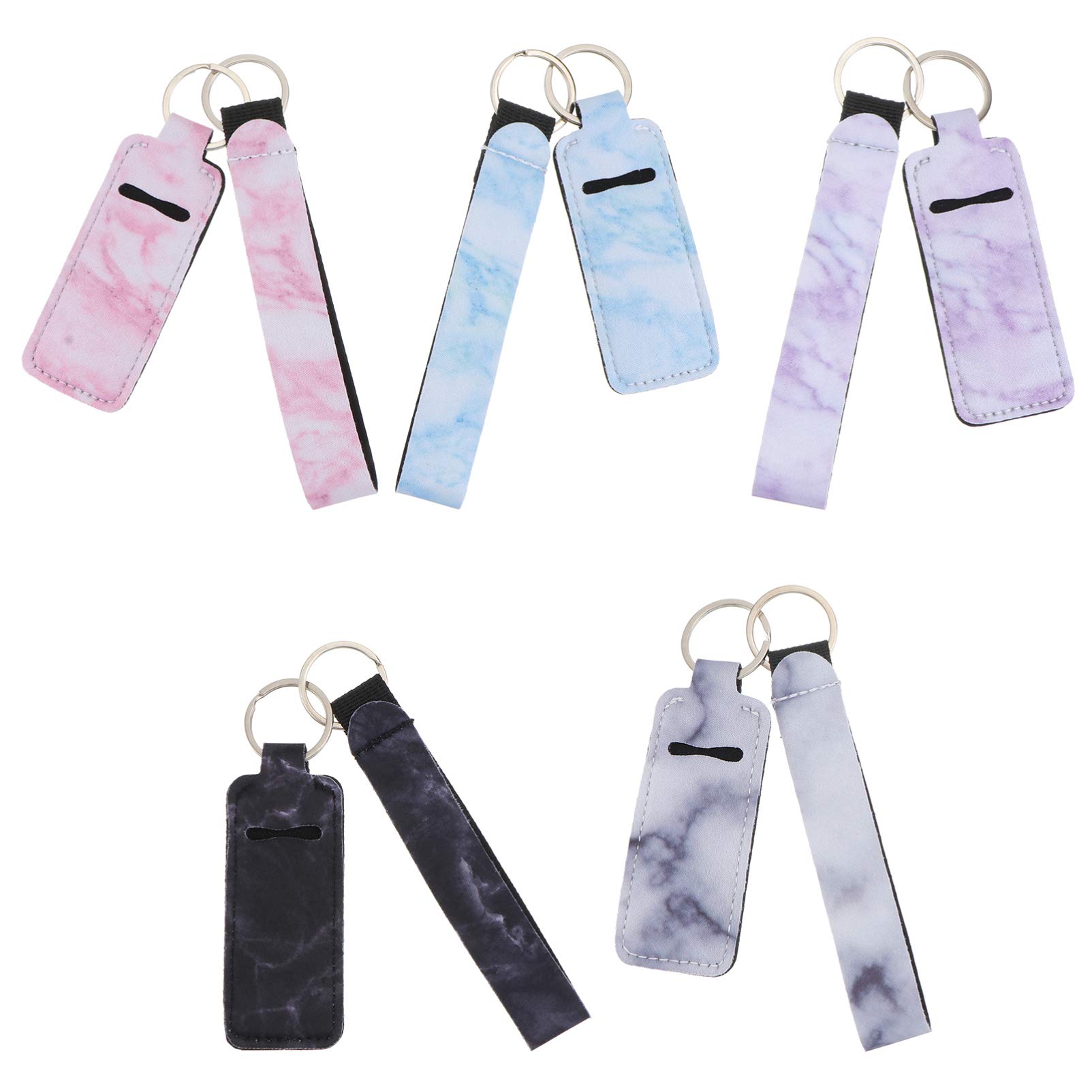 FRCOLOR 10 Pieces Travel Bottle Keychain Holders Set,Neoprene Wristlet Keychain Holder Marble Style Lipstick Holder Keychain for for School Travel Outdoor