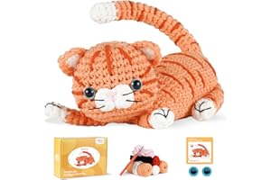 MOREJMTT Crochet Kit for Beginners, Learn to Crochet, Include Easy Knitting Soft Yarn, Step-by-Step Video Tutorial, Hook, Holiday Birthday Gift for Adults and Kids(1 Pack Orange cat)