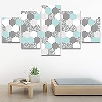 SIGNWIN 5 Panel Canvas Wall Art Modern Art Contemporary Dramatic Geometric Mixed Media Multicolor Patterns for Home Decorations Ready to Hang - 60