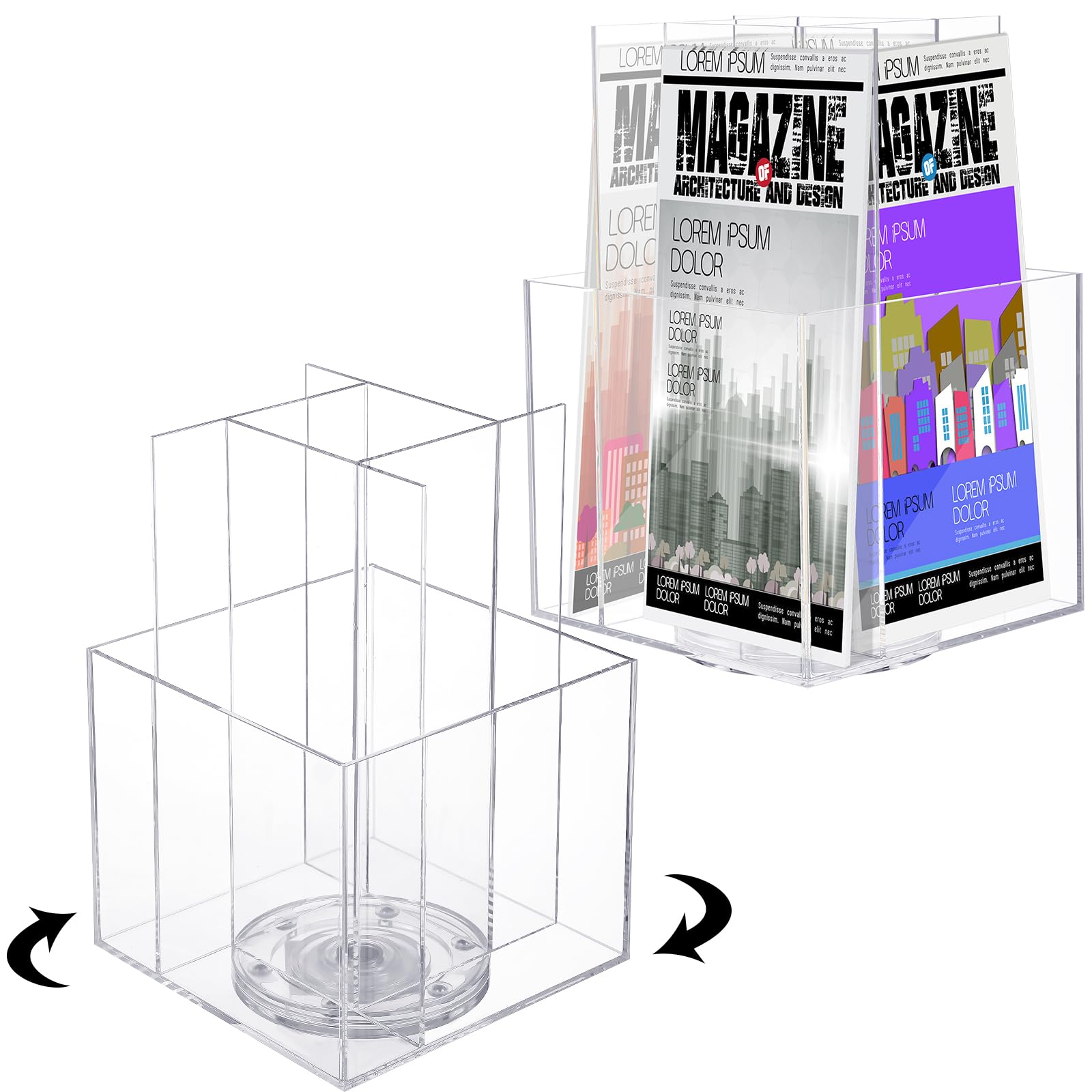 Photo 1 of Suzile 2 Pcs Clear Acrylic Brochure Holder for 4 inch Pocket Rotating Tabletop Plastic Pamphlet Holder 360 Degrees Pinning Brochure Display Stand Organizer for Magazine Flyers Countertop