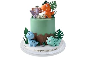 ZAFENA 17PCS Dinosaur Cake Topper, Dinosaur Eggs Leaves Grasses Cake Decorations with Happy Birthday Sign Cake Toppers for Birthday Party Decorations, Safari Animal Themed Party