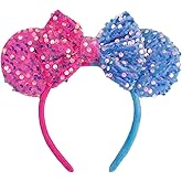 Batsysm Velvet Mouse Ear Headband with Full Sequins, Glittering Hair Bow Headband, Shiny Fashion Headwear for Girl Women