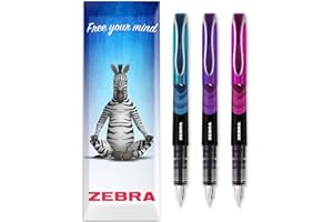 Zebra Fuente - Disposable Fountain Pen - Pink, Purple, Light Blue Ink - In Envelope Gift Packaging (Pack of 3)