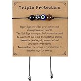 Mikovivi Triple Threat Evil Eye Bracelet, Adjustable Natural Stone Good Luck Evil Eye Devil's with Red String Beads Jewelry for Women & Men Gift