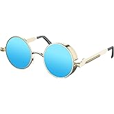 PROUDDEMON Retro Gothic Steampunk Sunglasses for Women Men Round Lens Metal Frame