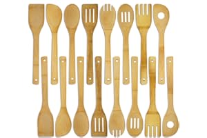 DEAYOU 16 PCS Bamboo Kitchen Utensils, Wooden Utensils for Cooking, Nonstick Natural Cooking Utensils for Cookware, Wok, Ever