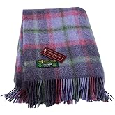 Biddy Murphy Irish 100% Wool Throw & Toss Blanket, Made in Ireland, Heirloom Quality, 54" x 72", Purple/Pink/Green Plaid Tartan