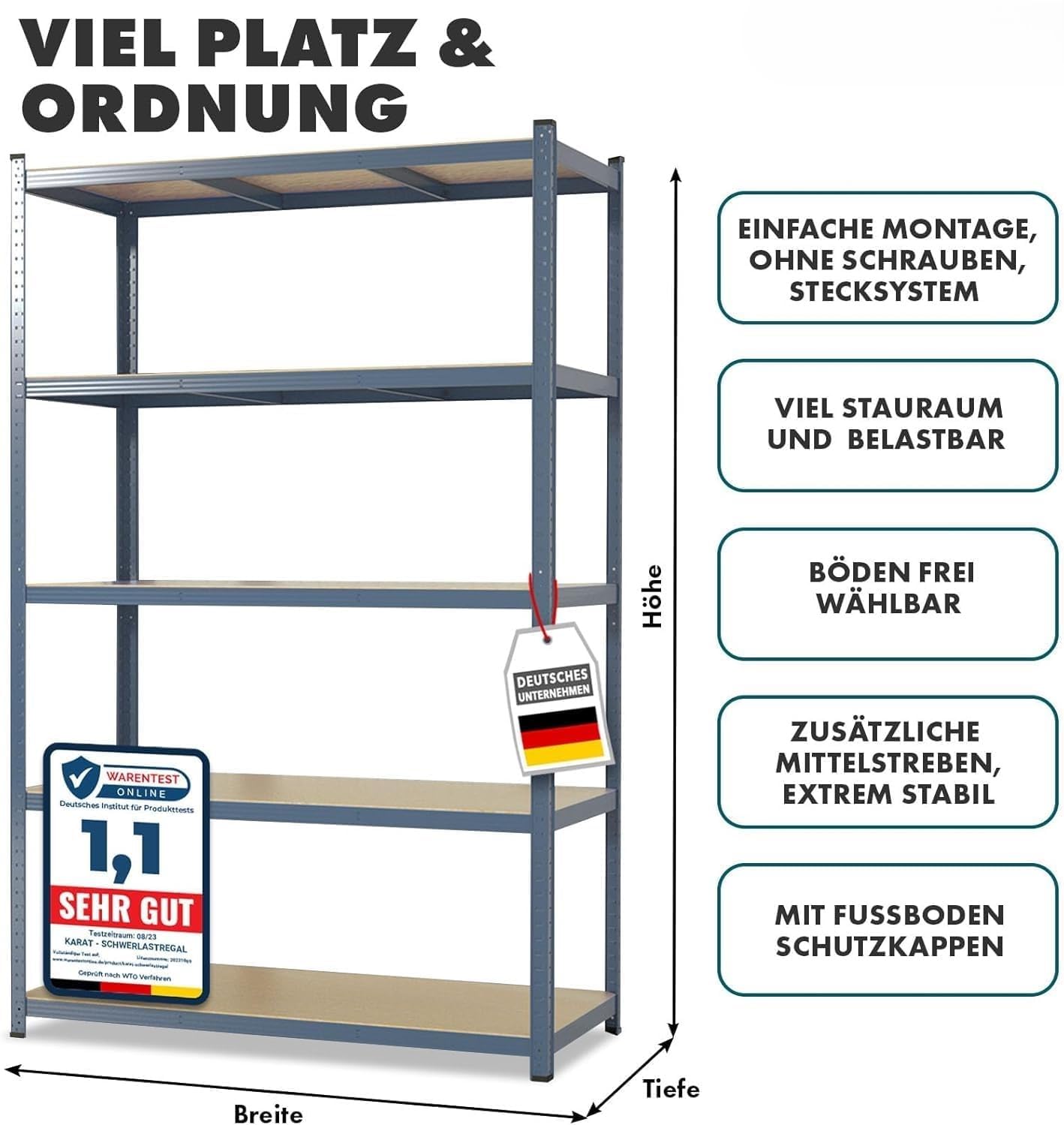 Floordirekt Schwerlastregal, 2er Set, grau 200 x 100 x 50 cm Steckregal, Kellerregal, Lagerregal, Werkstattregal, Werkbank - 5 verstellbare Böden (Lakota) 2