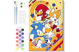 BOWETILE Easy Paint by Numbers for Adults Kids Beginners Framed, Sonic Adults' Paint-by-Number Kits, Adult Paint by Number Kits on Canvas, Arts and Crafts for Kids Ages 8-12, 8x12in