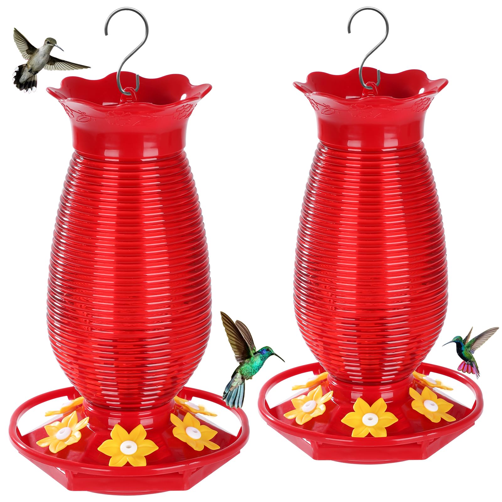 Photo 1 of FEED GARDEN Glass Hummingbird Feeder for Outdoors Hanging, 26 OZ Humming Birds Feeders Ant and Bee Proof with 6 Bee Guard Feeding Ports with Platic Bottom, Bird Feeder for Outside, Red, 2 Pack