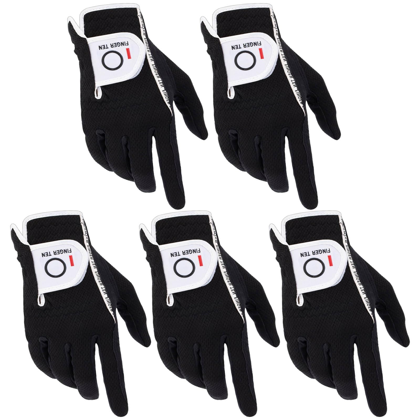 FINGER TEN Golf Gloves Men Left Hand Right Rain Grip Weathersof Value 5 Pack,Mens Golf Glove Wear Resistant Non Slip All Weather Soft Durable (Black, X-Large, Right) — image 1