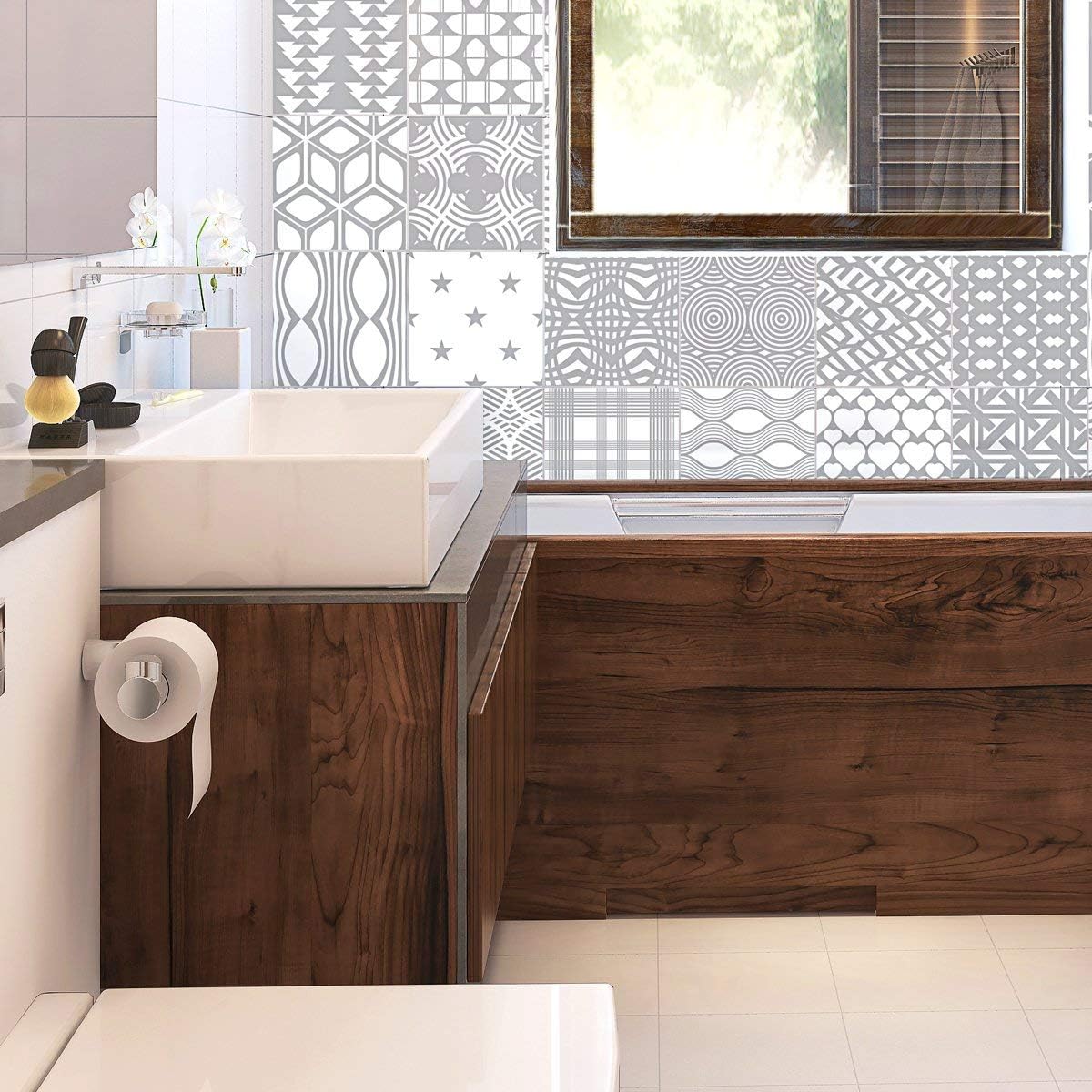 Ambiance Sticker Self-Adhesive Decorative Wall Decal Cement Tile for Bathroom and Kitchen Nuance de Gris Harmonieux - Image 4