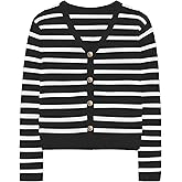 IEEILULU Women's Striped Cardigan Sweaters - Long Sleeve Button Down V Neck Knit Cardigans Classic Casual Tops for Women