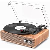 Vinyl Record Player, 3-Speed Turntable with Built-in Speakers, Bluetooth, Adjustable Tonearm Weight, Retro Record Player with Auto Stop, Anti-Vibration Vintage Style for Home Decor &amp; Music Lovers