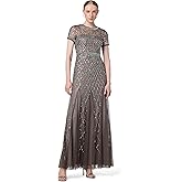 Adrianna Papell Womens Short-Sleeve Grid Beaded Gown