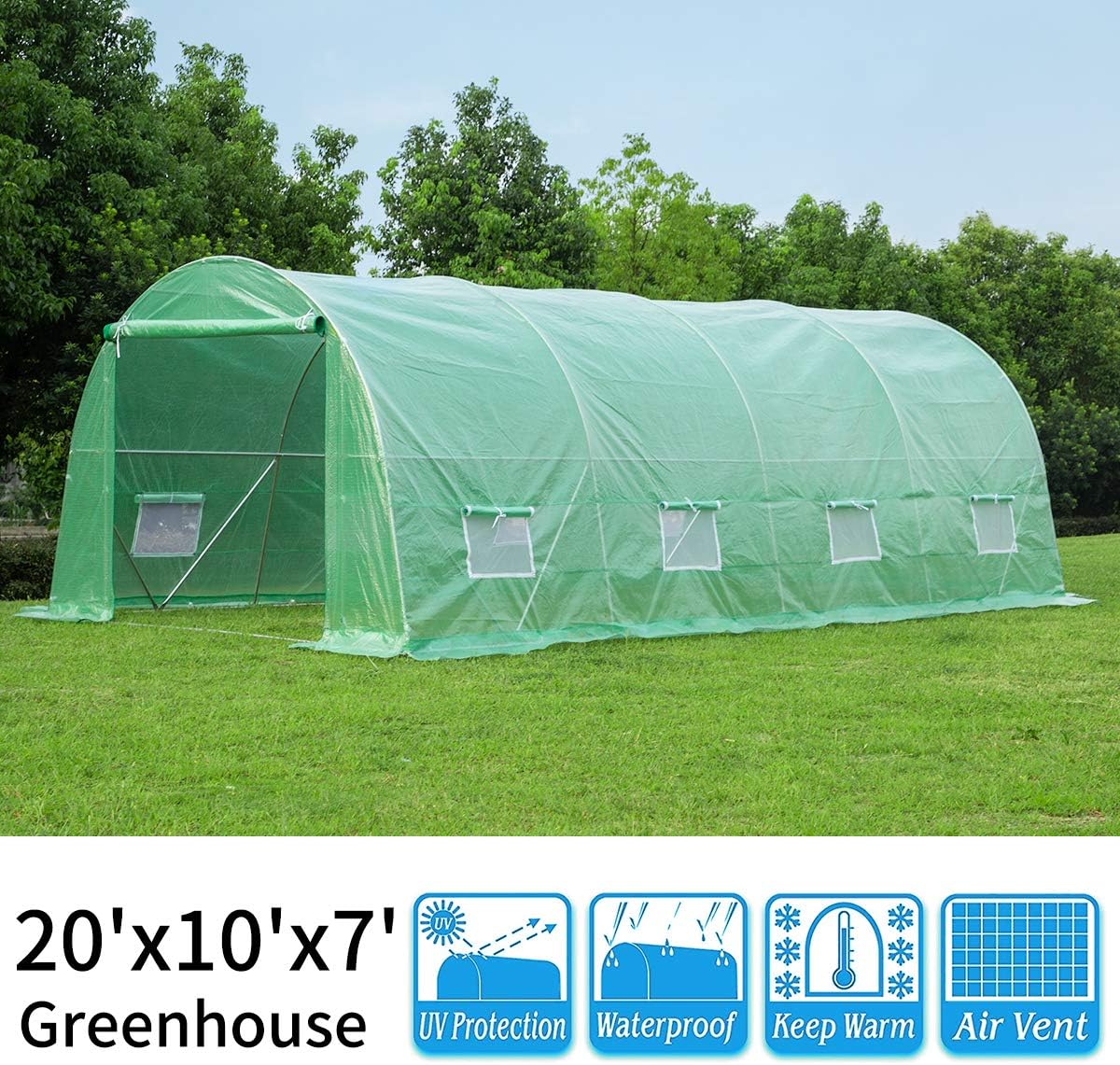 YOLENY 20' x 10' Greenhouse Large Gardening Plant Hot House Portable Walking in Tunnel Tent,Green