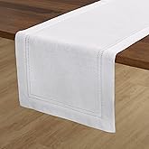 Solino Home Linen White Table Runner 90 Inches Long - 100% Pure Linen Double Hemstitch 14 x 90 Inch Table Runner for Dining, Mothers Day, Spring, Easter