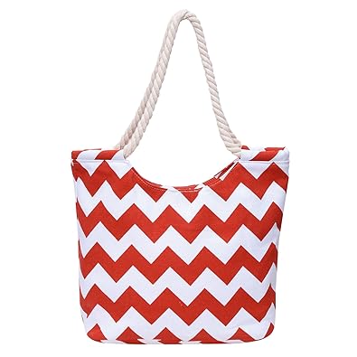 Tote Bag for Women by Random? | With Rope Handle | Red and White Wave Design