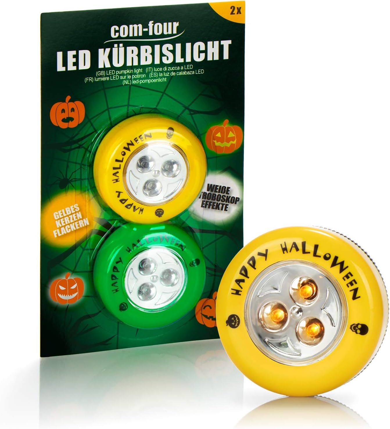 com-four® 2X LED Lights for Halloween, Flashing Pumpkin LED Lights for Hollowed Out and Carved Pumpkins