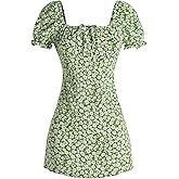 RoseSeek Girl's Boho Summer Dress Floral Short Sleeve Square Neck Cute A Line Mini Short Spring Dresses