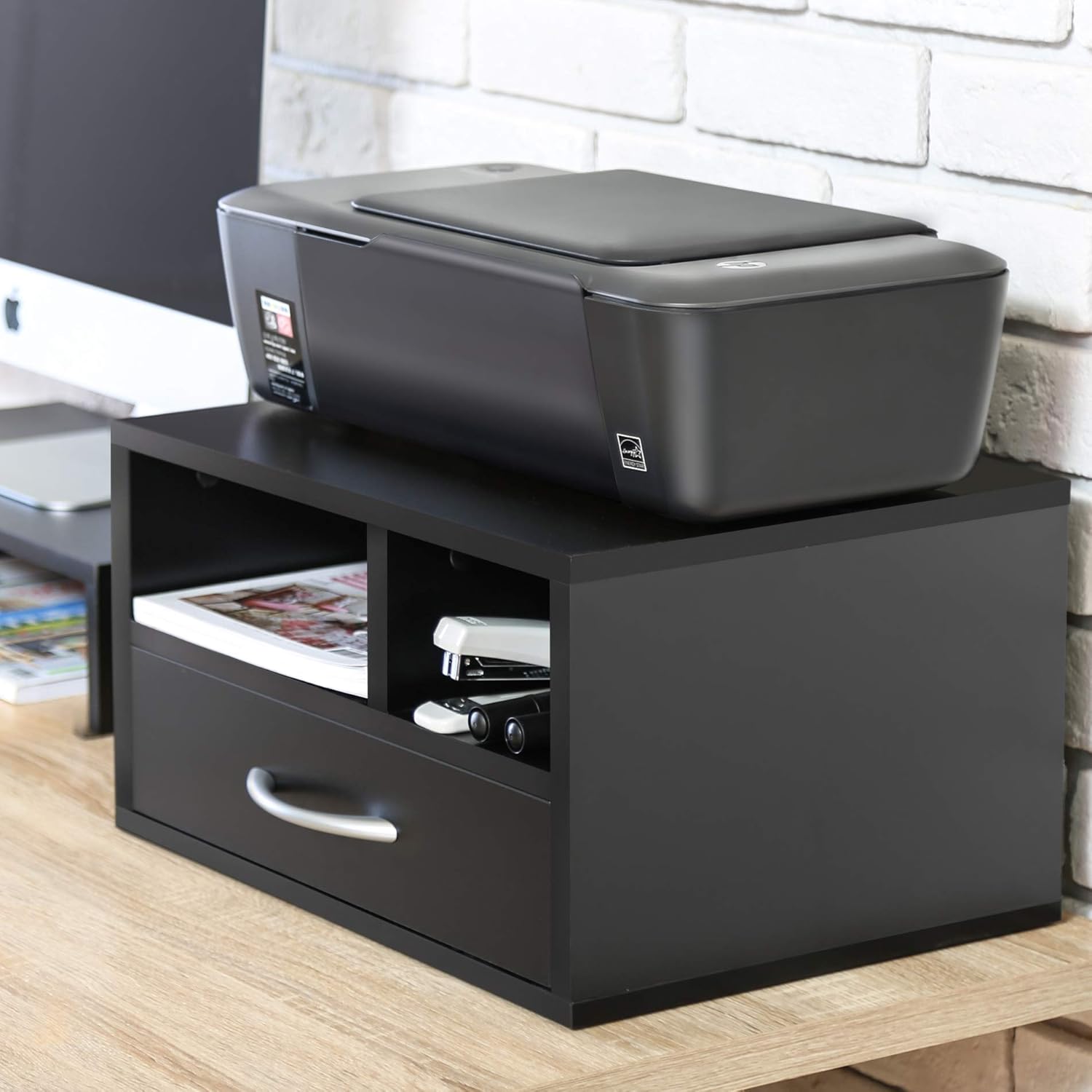 FITUEYES Wood Printer Stands with Drawer，Workspace Desk Organizers for Home & Office，Black，DO304002WB : Office Products