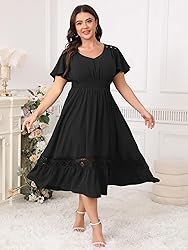 HICISI Plus Size Summer Dress V Neck Smocked High